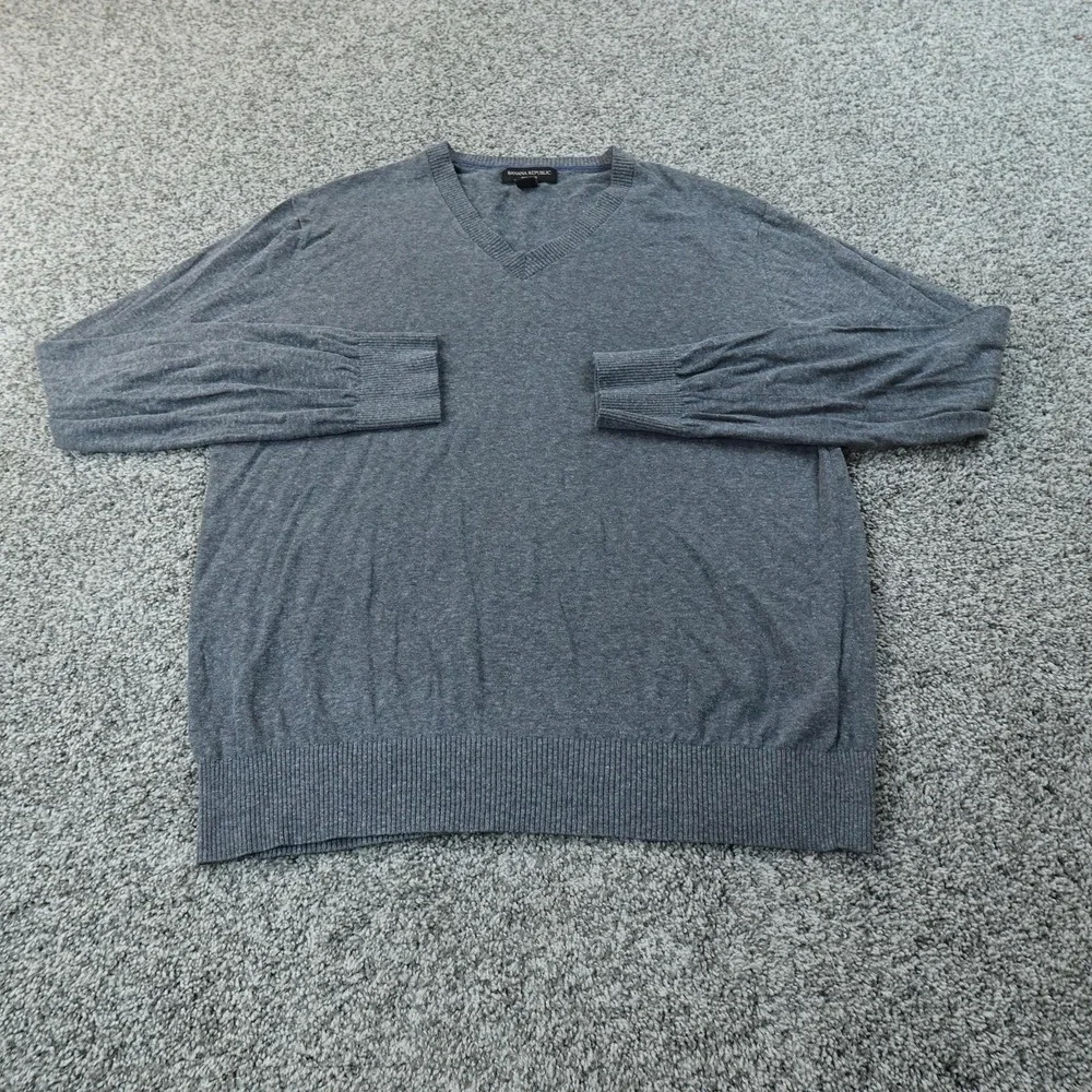 Banana Republic Sweater‎ Mens L Gray Silk Linen V Neck Knit Pullover Lightweight